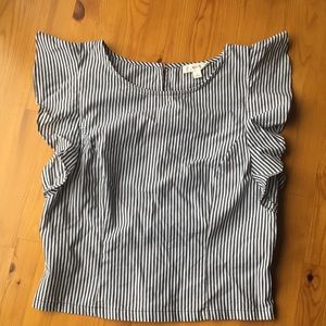 Black & white striped cotton top w/ ruffle sleeve